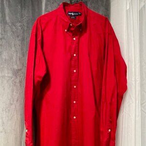Ralph Lauren (BLAKE) Red, Long Sleeve, Cotton Dress Shirt, size XL.